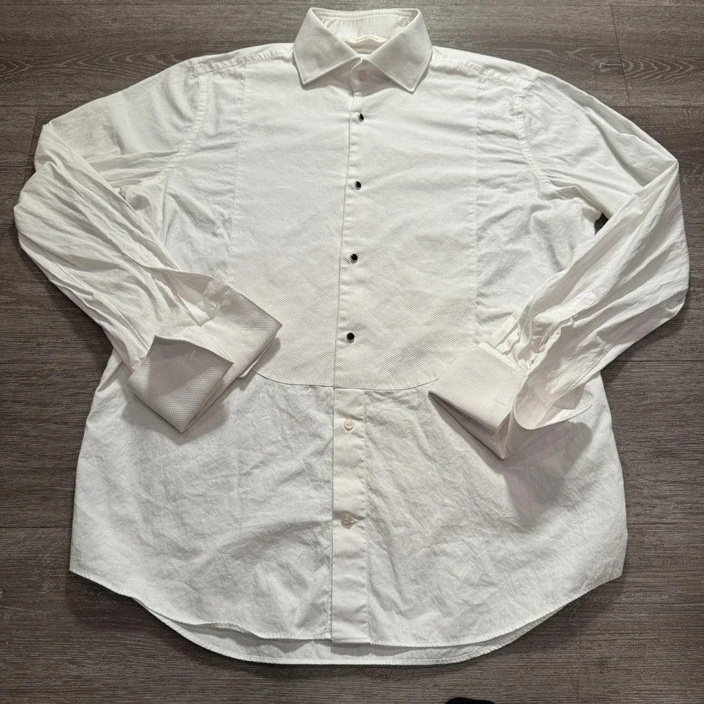 Suitsupply Shirt Men 17 White Egyptian Cotton Tuxedo French Cuff Formal Bib Slim